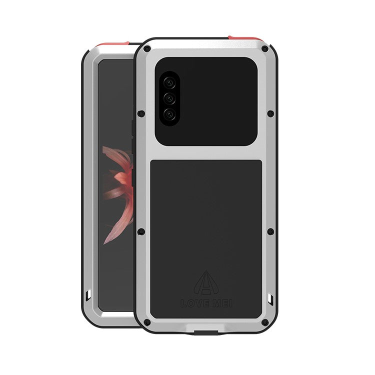 LOVE MEI Silicone+Metal+Tempered Glass Shock-proof Splash-proof Defender Shell for Sony Xperia 10 II - Silver