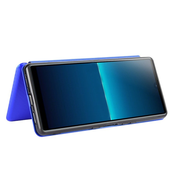 Carbon Fiber Auto-absorbed Leather Stand Protector Cover for Sony Xperia L4 - Blue