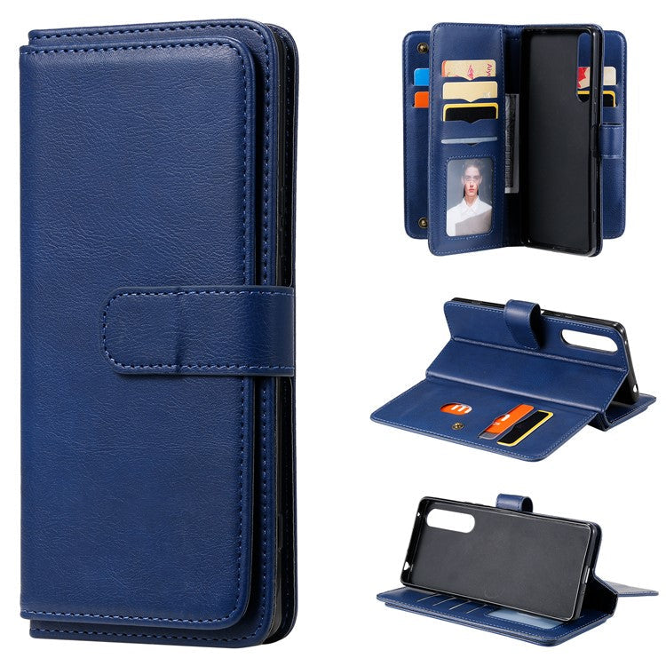 KT Multi-functional Series-1 10 Card Slots Wallet TPU+PU Leather Phone Shell for Sony Xperia 1 II - Blue