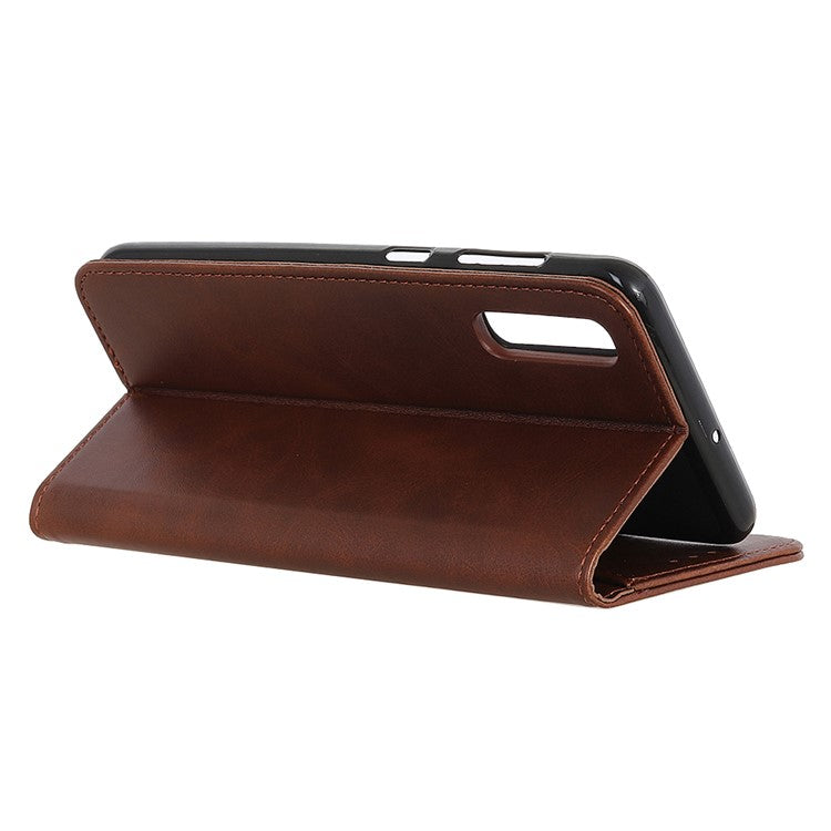 Auto-absorbed Split Leather Cover for Sony Xperia 5 II - Coffee