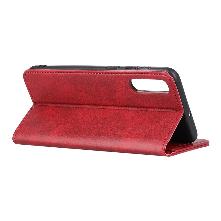 Auto-absorbed Split Leather Cover for Sony Xperia 5 II - Red