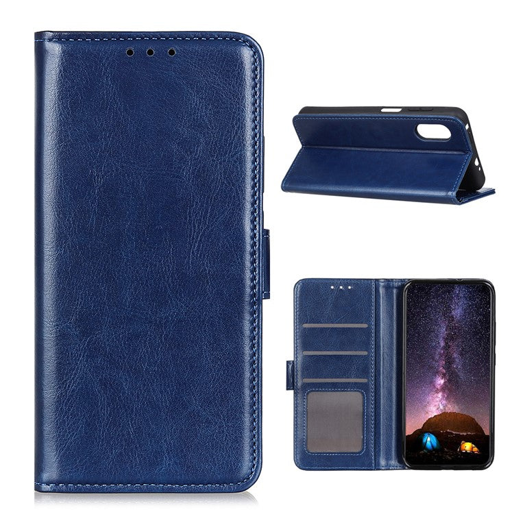 Crazy Horse Leather Wallet Stand Case for Sony Xperia 5 II - Blue