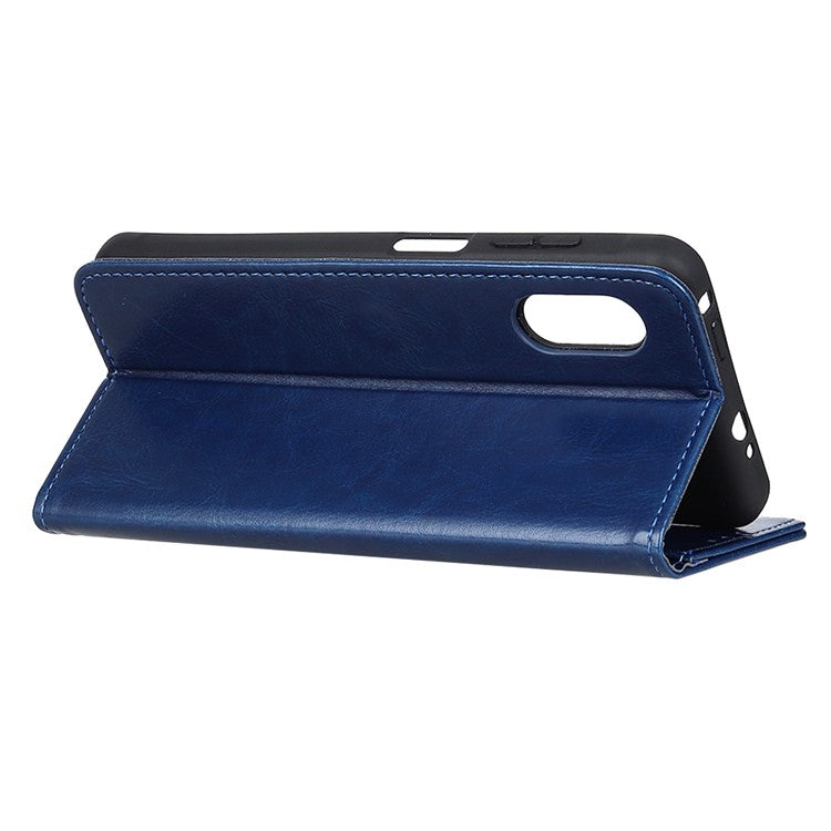 Crazy Horse Leather Wallet Stand Case for Sony Xperia 5 II - Blue