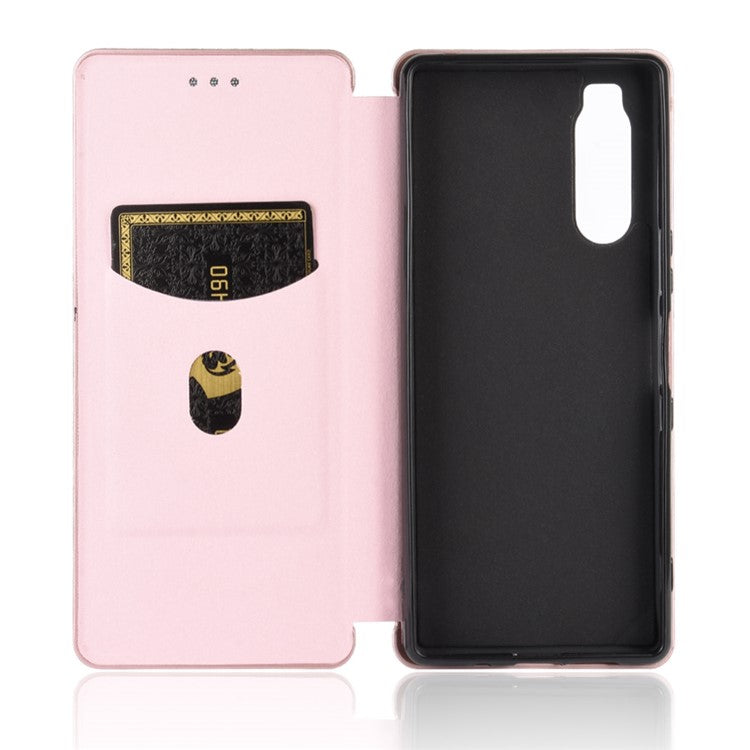 Carbon Fiber Auto-absorbed Leather Case with Card Slot for Sony Xperia 5 II - Rose Gold