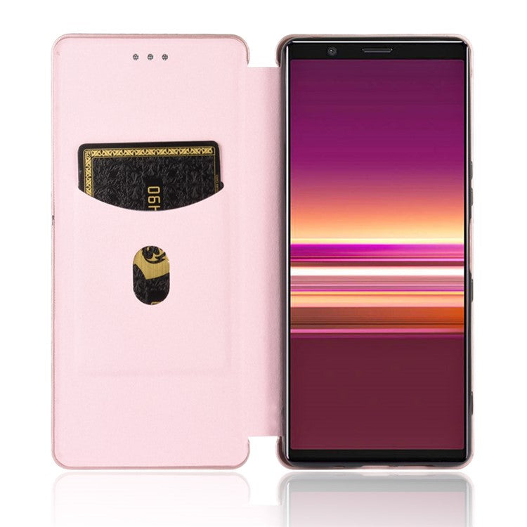 Carbon Fiber Auto-absorbed Leather Case with Card Slot for Sony Xperia 5 II - Rose Gold