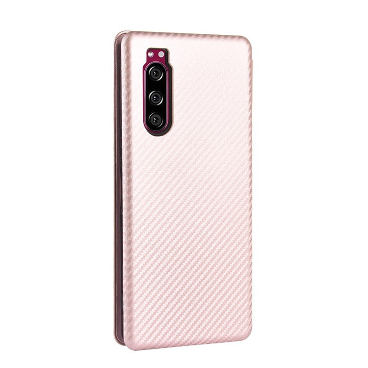 Carbon Fiber Auto-absorbed Leather Case with Card Slot for Sony Xperia 5 II - Rose Gold