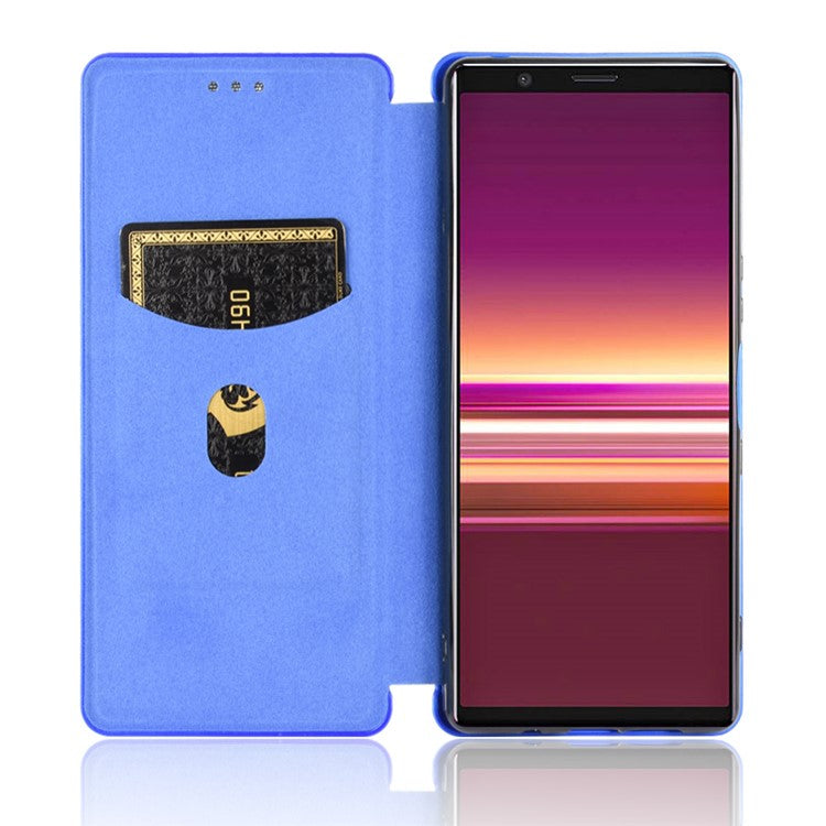 Carbon Fiber Auto-absorbed Leather Case with Card Slot for Sony Xperia 5 II - Blue