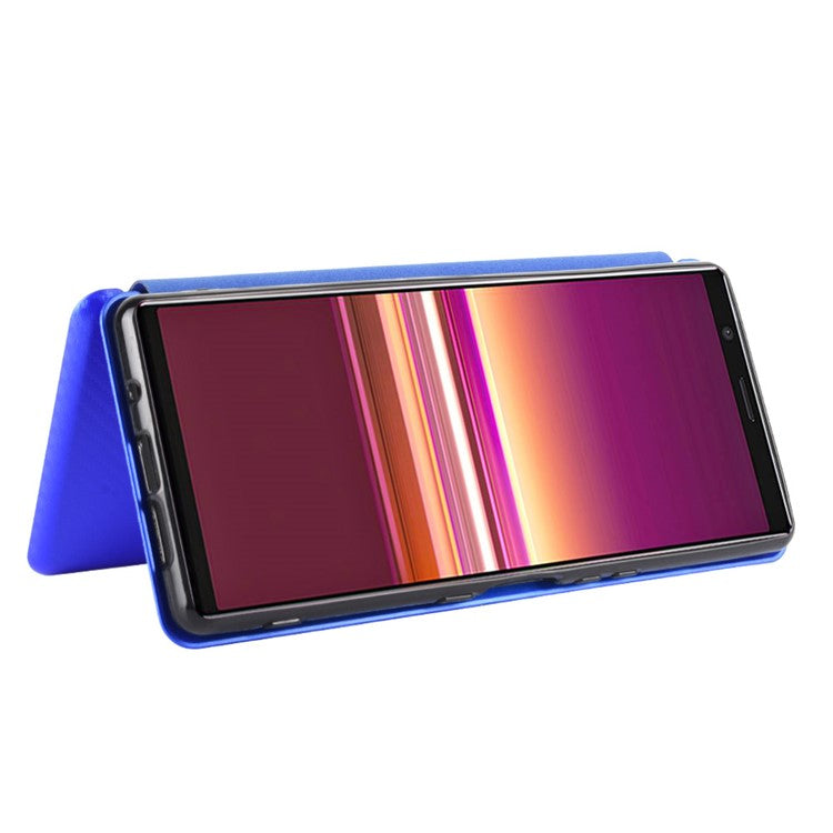 Carbon Fiber Auto-absorbed Leather Case with Card Slot for Sony Xperia 5 II - Blue