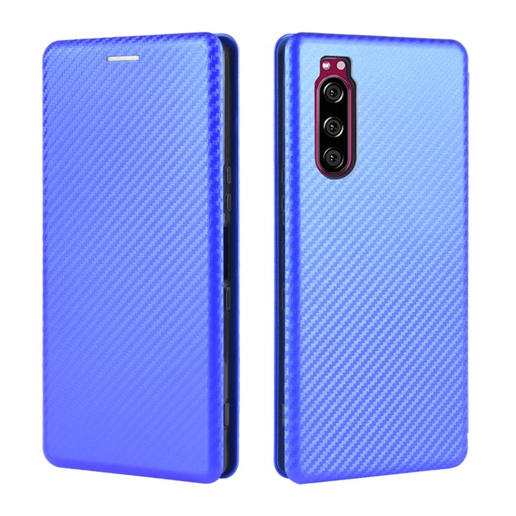 Carbon Fiber Auto-absorbed Leather Case with Card Slot for Sony Xperia 5 II - Blue