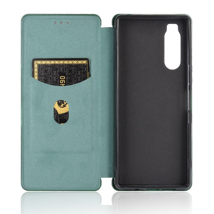 Carbon Fiber Auto-absorbed Leather Case with Card Slot for Sony Xperia 5 II - Green
