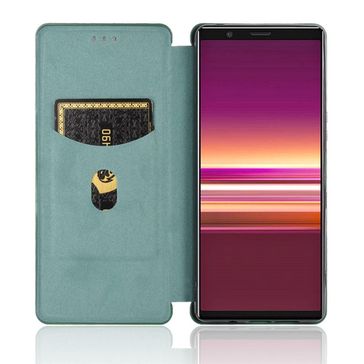 Carbon Fiber Auto-absorbed Leather Case with Card Slot for Sony Xperia 5 II - Green