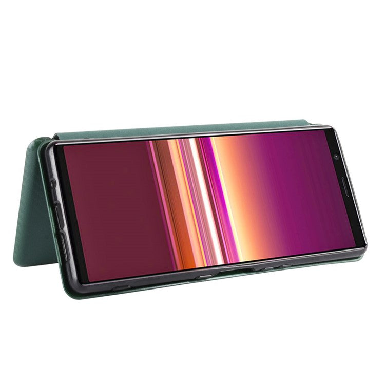 Carbon Fiber Auto-absorbed Leather Case with Card Slot for Sony Xperia 5 II - Green