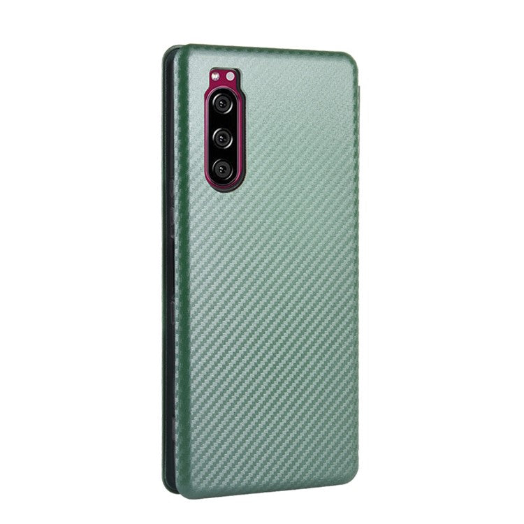 Carbon Fiber Auto-absorbed Leather Case with Card Slot for Sony Xperia 5 II - Green