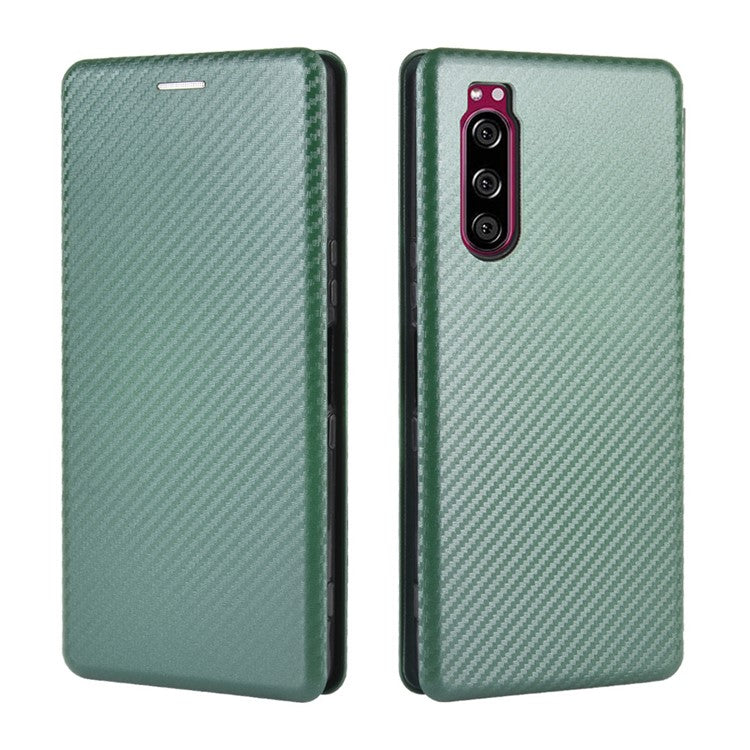 Carbon Fiber Auto-absorbed Leather Case with Card Slot for Sony Xperia 5 II - Green