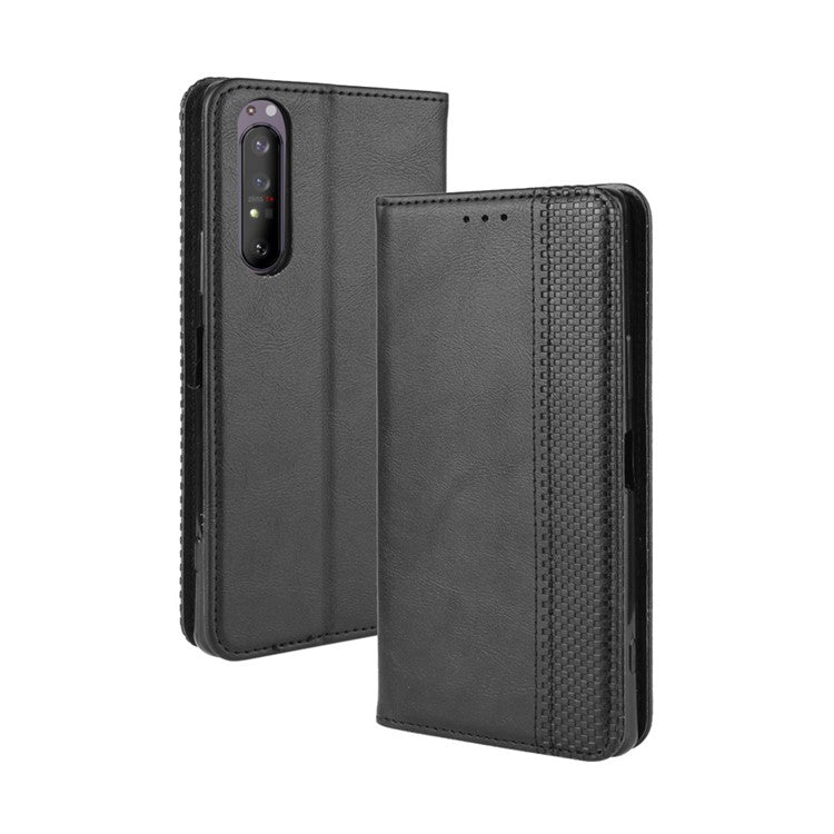 Auto-absorbed Retro Case Leather Phone Cover with Stand Wallet for Sony Xperia 5 II - Black