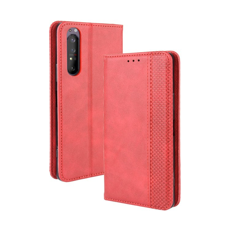 Auto-absorbed Retro Case Leather Phone Cover with Stand Wallet for Sony Xperia 5 II - Red