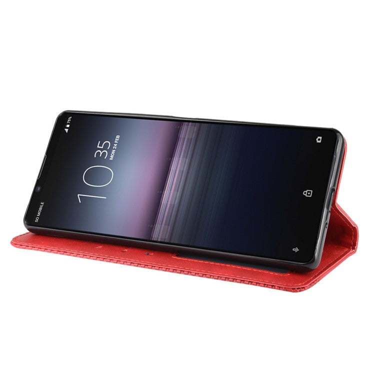 Auto-absorbed Retro Case Leather Phone Cover with Stand Wallet for Sony Xperia 5 II - Red