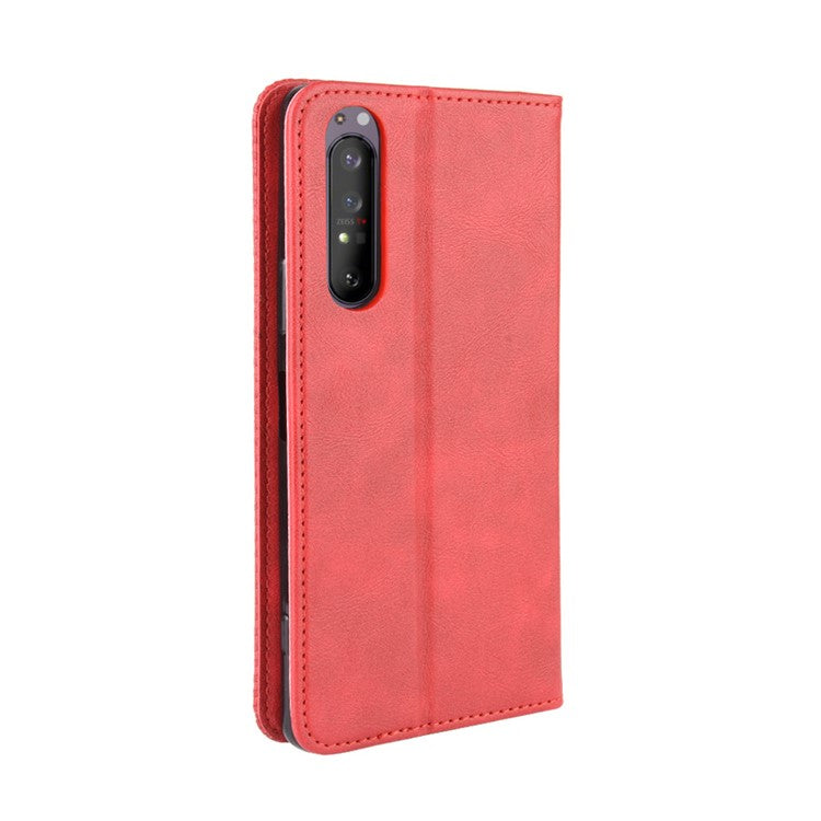 Auto-absorbed Retro Case Leather Phone Cover with Stand Wallet for Sony Xperia 5 II - Red