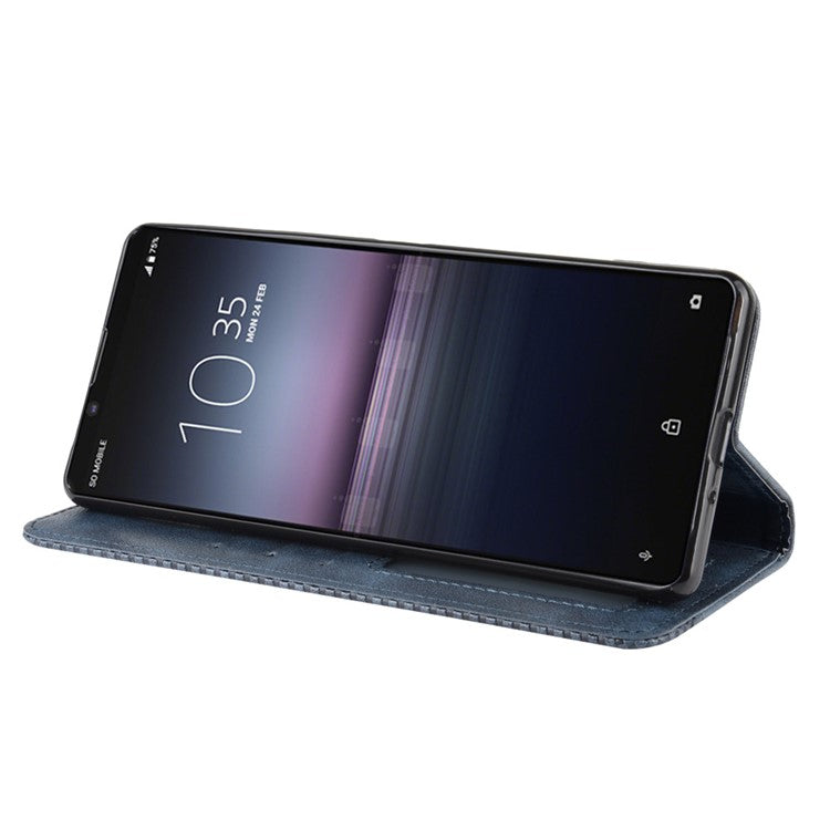 Auto-absorbed Retro Case Leather Phone Cover with Stand Wallet for Sony Xperia 5 II - Blue