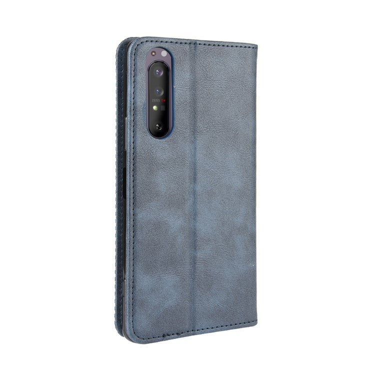 Auto-absorbed Retro Case Leather Phone Cover with Stand Wallet for Sony Xperia 5 II - Blue