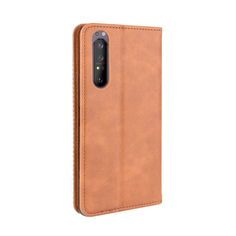 Auto-absorbed Retro Case Leather Phone Cover with Stand Wallet for Sony Xperia 5 II - Brown