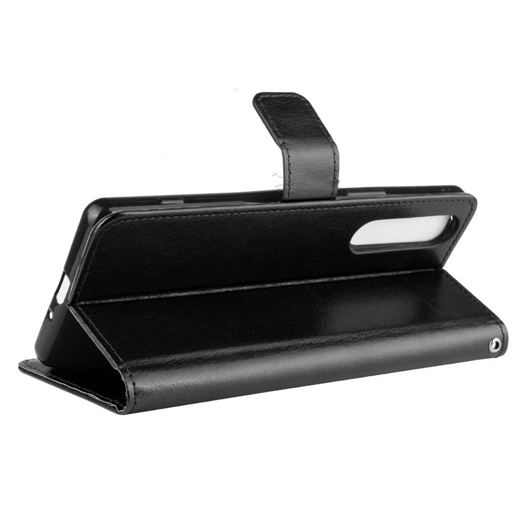 Crazy Horse Texture Protector Wallet Stand Leather Phone Case for Sony Xperia 5 II - Black