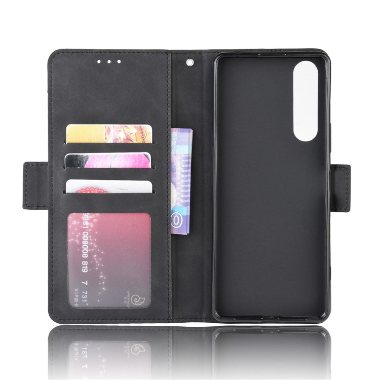 Multi-slot Leather Case Wallet Stand Shell for Sony Xperia 5 II - Black