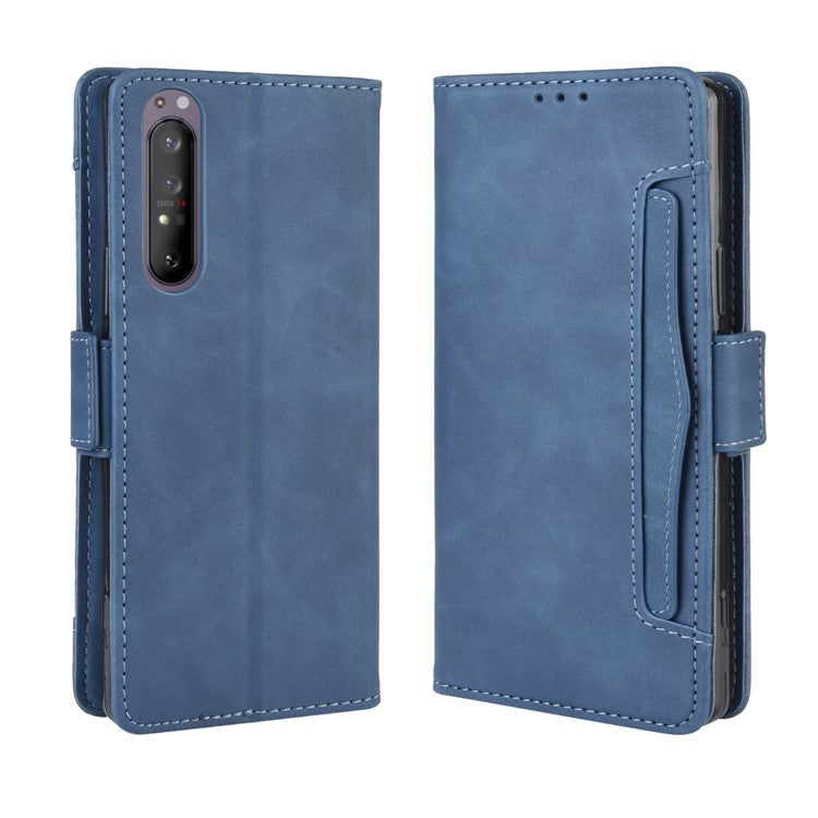 Multi-slot Leather Case Wallet Stand Shell for Sony Xperia 5 II - Blue