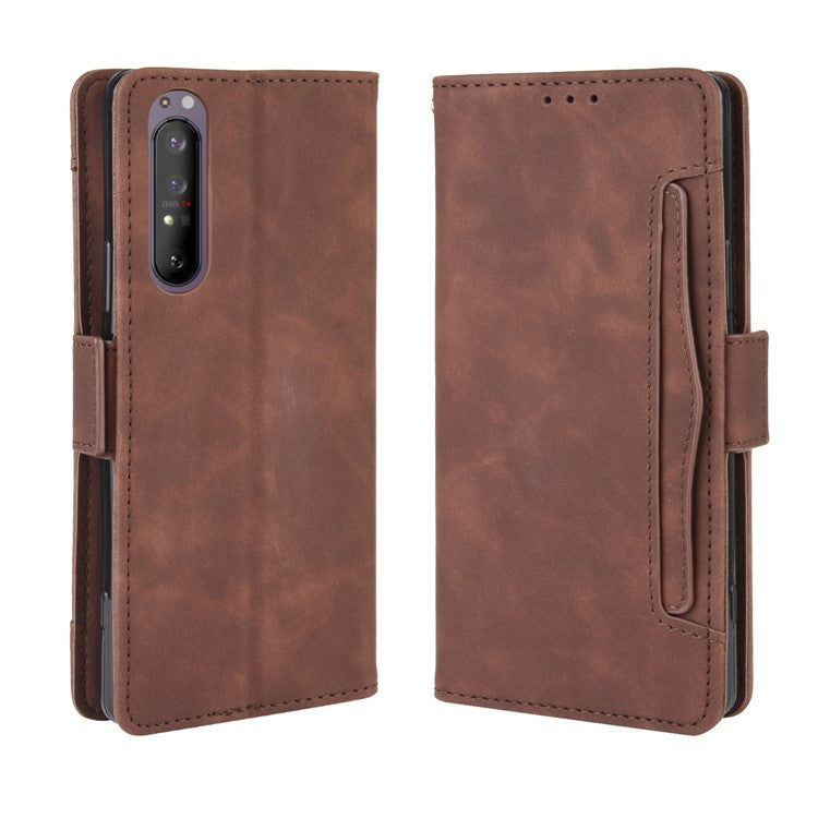 Multi-slot Leather Case Wallet Stand Shell for Sony Xperia 5 II - Brown