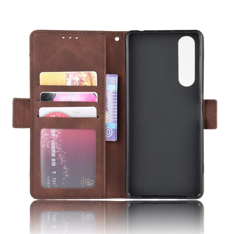 Multi-slot Leather Case Wallet Stand Shell for Sony Xperia 5 II - Brown