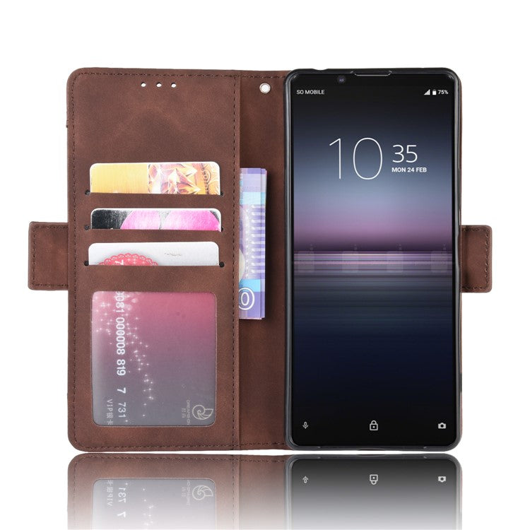 Multi-slot Leather Case Wallet Stand Shell for Sony Xperia 5 II - Brown