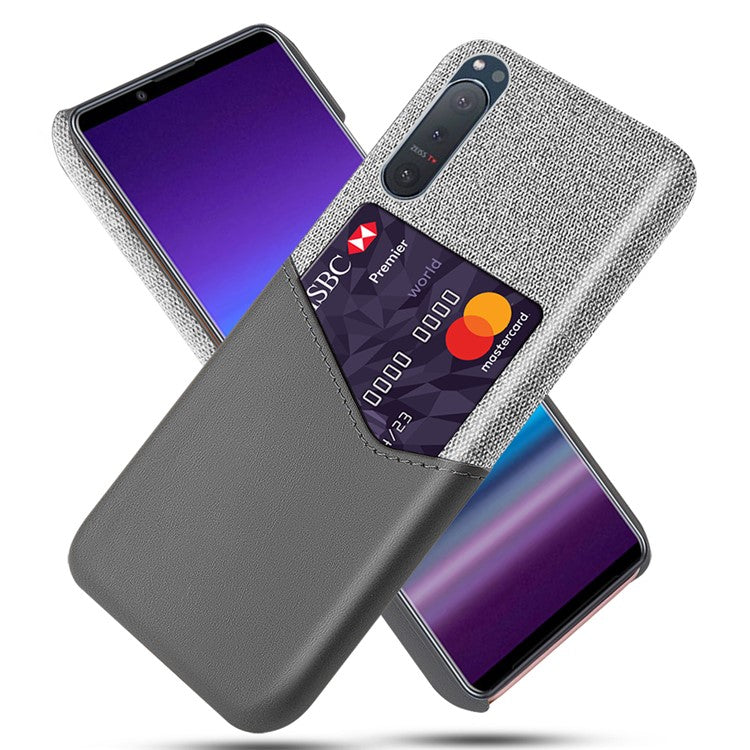 KSQ PC + Cloth + PU Leather Cover with Card Slot for Sony Xperia 5 II - Grey