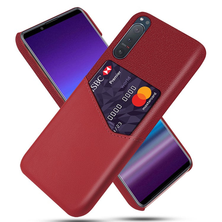 KSQ PC + Cloth + PU Leather Cover with Card Slot for Sony Xperia 5 II - Red