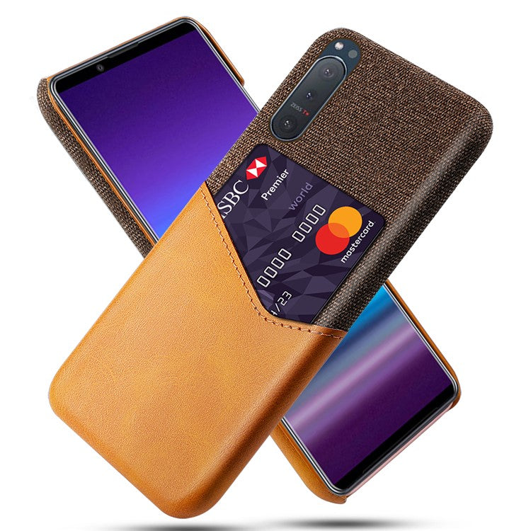 KSQ PC + Cloth + PU Leather Cover with Card Slot for Sony Xperia 5 II - Brown