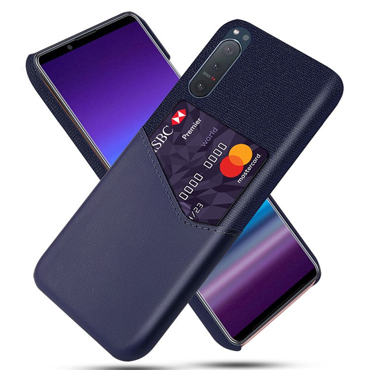 KSQ PC + Cloth + PU Leather Cover with Card Slot for Sony Xperia 5 II - Blue