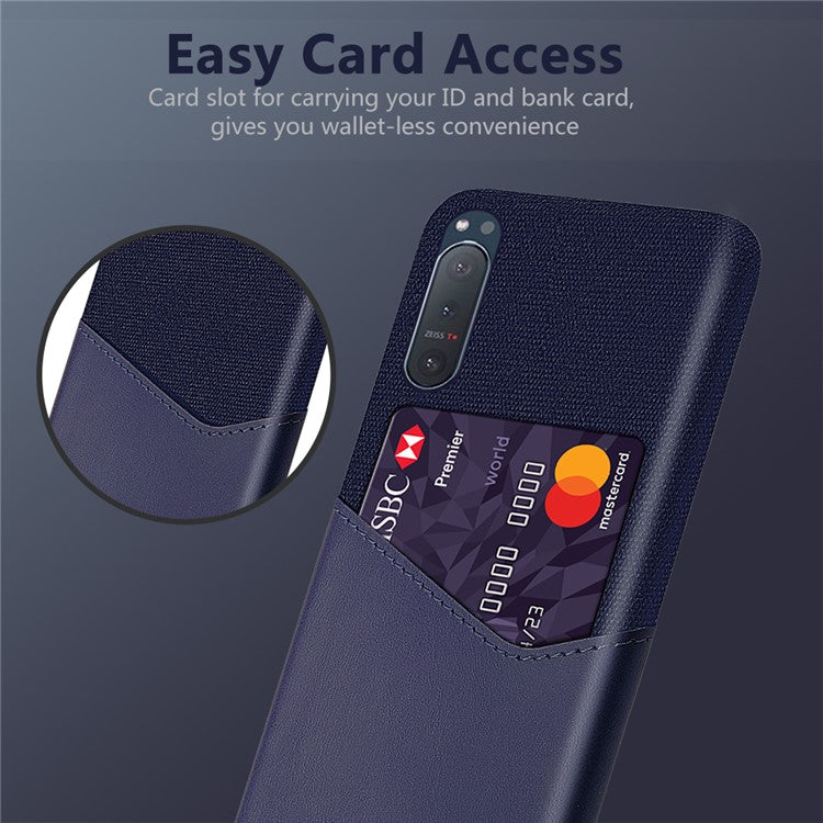 KSQ PC + Cloth + PU Leather Cover with Card Slot for Sony Xperia 5 II - Blue