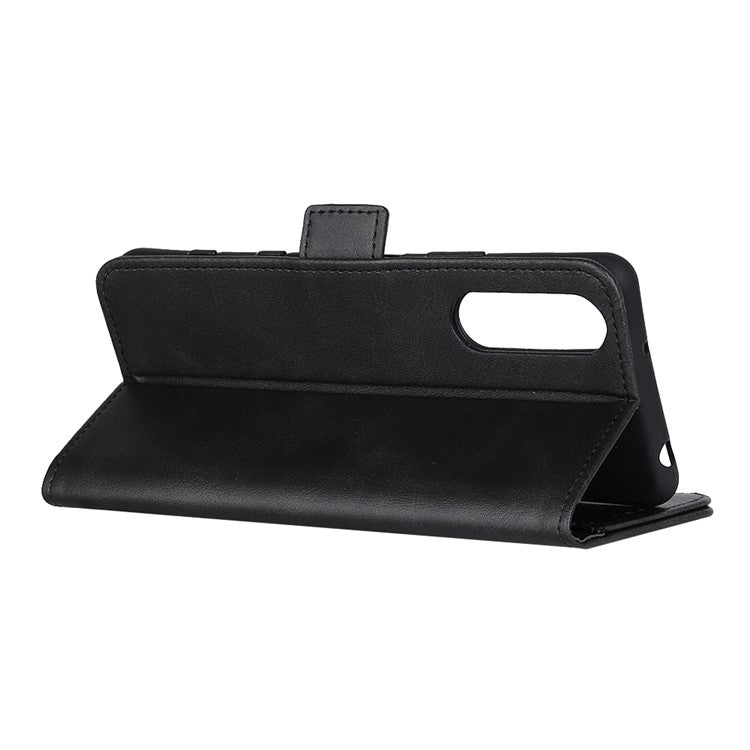 Magnetic Closure Leather Wallet Stand Case Shell for Sony Xperia 5 II - Black
