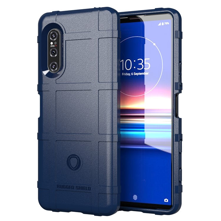 Anti-shock Square Grid Texture Thicken TPU Shell for Sony Xperia 5 II - Blue