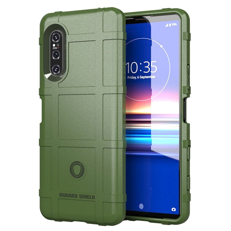 Anti-shock Square Grid Texture Thicken TPU Shell for Sony Xperia 5 II - Green