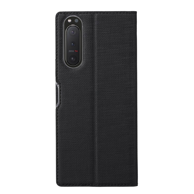 VILI DMX Cross Texture Card Slot Stand Leather Case for Sony Xperia 5 II - Black