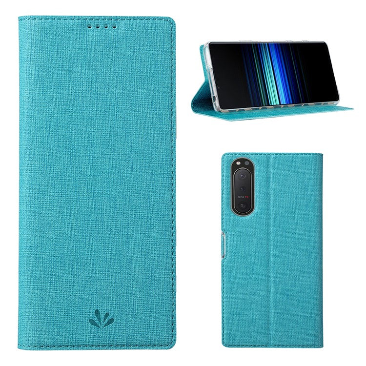 VILI DMX Cross Texture Card Slot Stand Leather Case for Sony Xperia 5 II - Blue