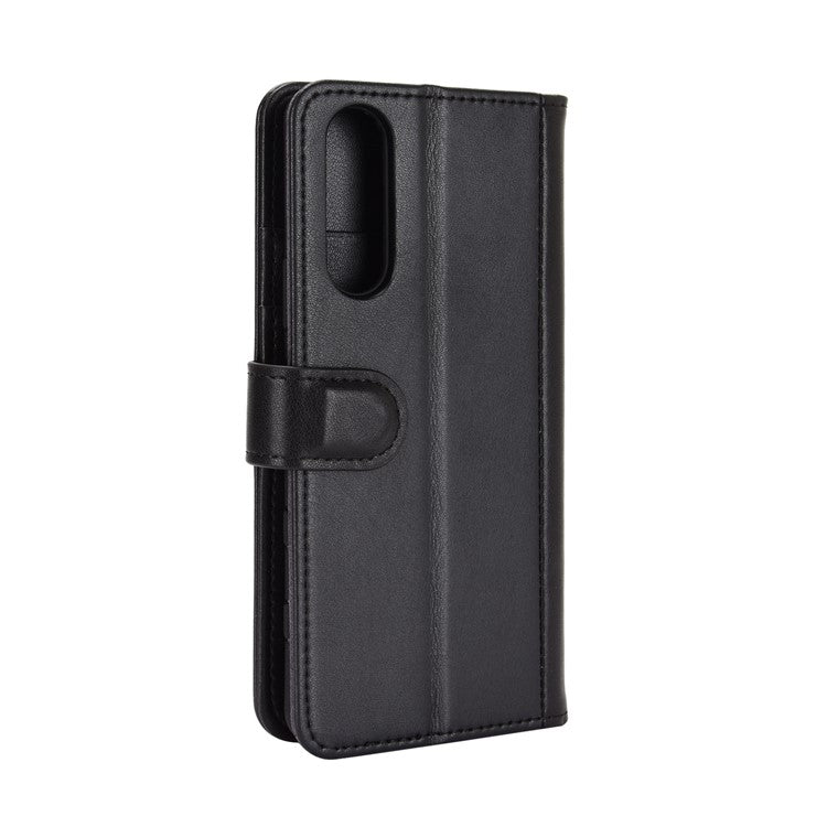 Split Leather Wallet Stand Protective Shell for Sony Xperia 5 II with Magnetic Closure Design - Black