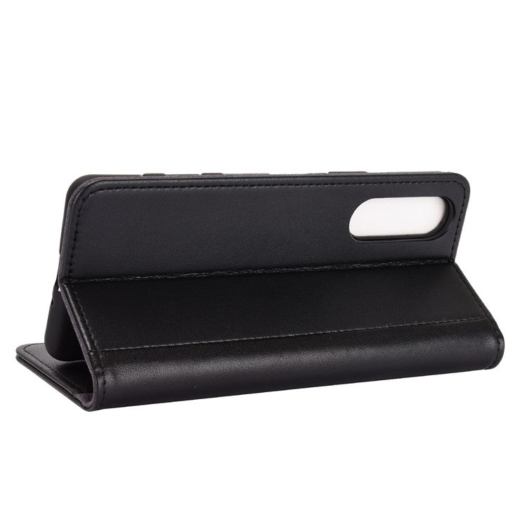 Split Leather Wallet Stand Protective Shell for Sony Xperia 5 II with Magnetic Closure Design - Black