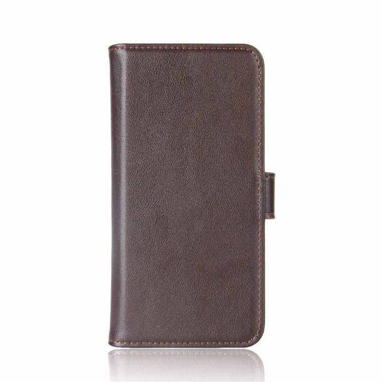 Split Leather Wallet Stand Protective Shell for Sony Xperia 5 II with Magnetic Closure Design - Brown