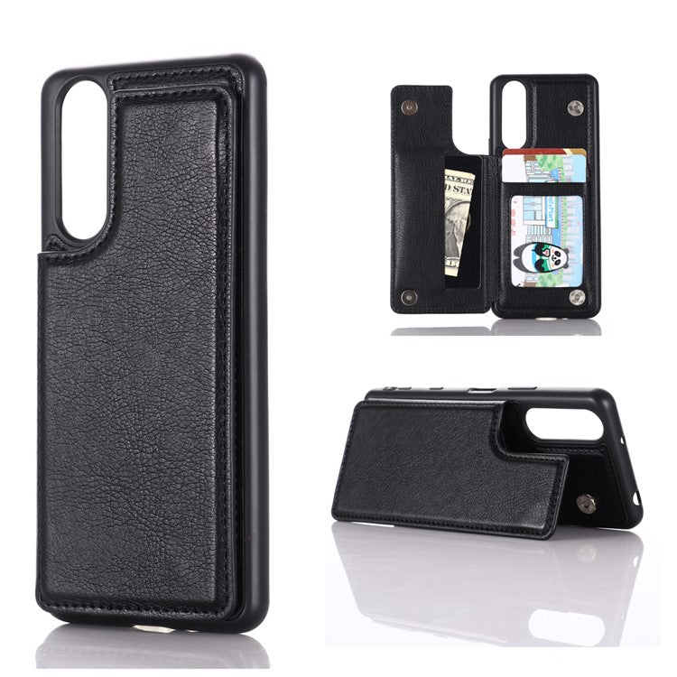 Classic Card Holder Shell with Kickstand for Sony Xperia 5 II - Black