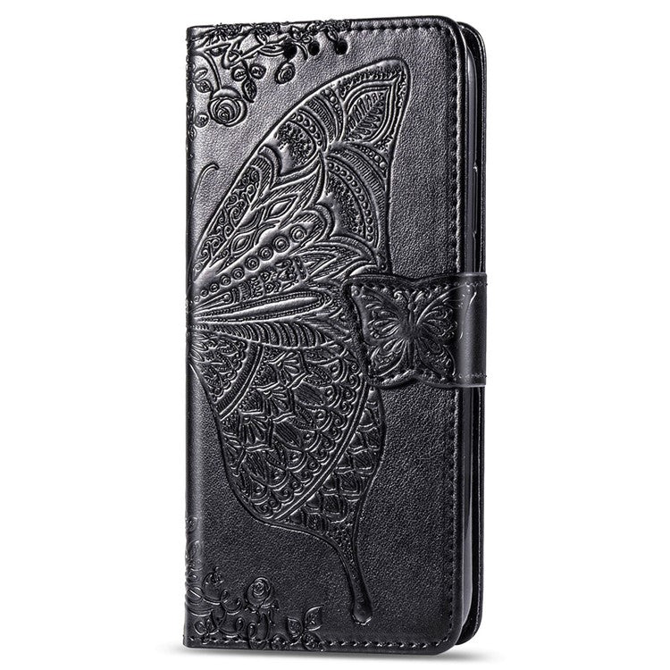 Imprint Big Butterfly Leather Wallet Phone Shell for Sony Xperia 5 II - Black