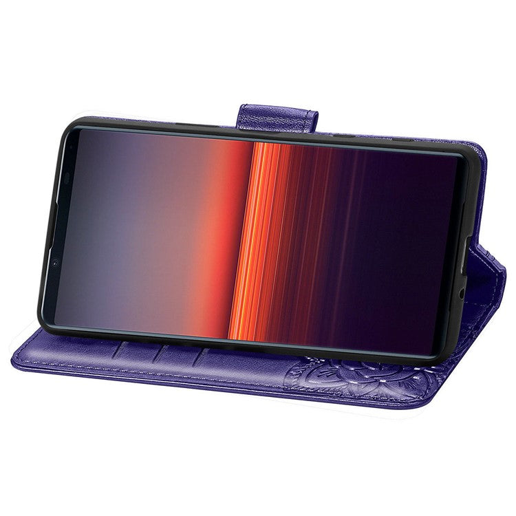 Imprint Big Butterfly Leather Wallet Phone Shell for Sony Xperia 5 II - Dark Purple