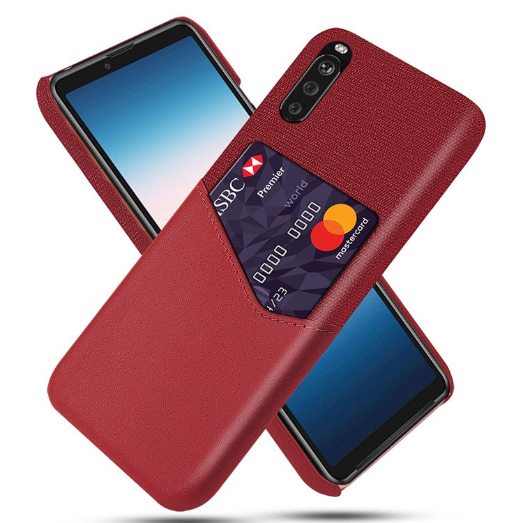 KSQ Card Holder Cloth + PU Leather Coated PC Back Cover for Sony Xperia 10 II - Red