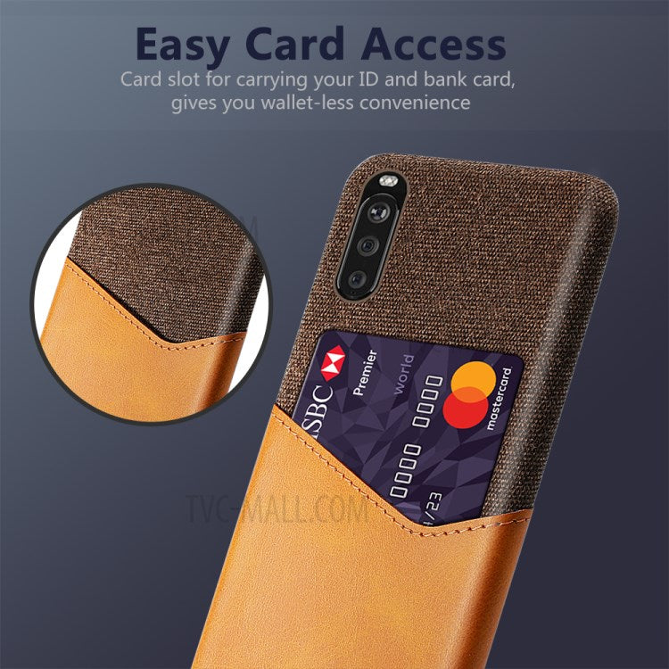 KSQ Card Holder Cloth + PU Leather Coated PC Back Cover for Sony Xperia 10 II - Orange