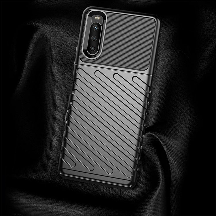 Thunder Series Twill Texture TPU Phone Case for Sony Xperia 10 III 5G / Xperia 10 III Lite - Black